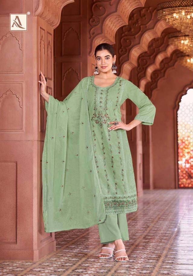 Alok suit green omre Dress material market in India
